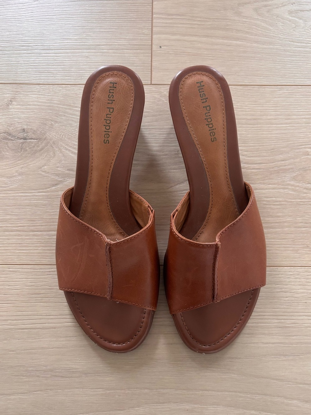 Hush Puppies Women's Brown Leather Slide Wedge - Size 8.5